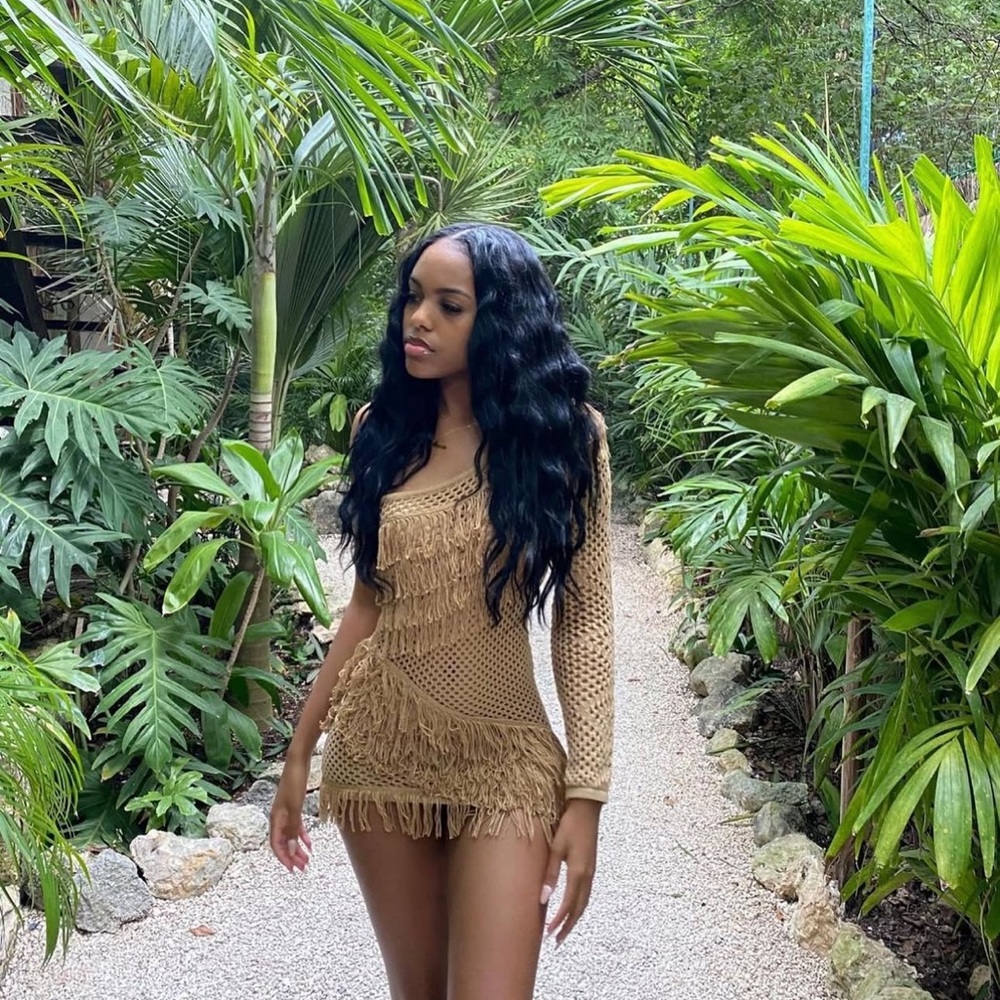 Stylish Tan Crochet Dress